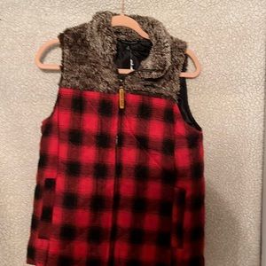 Red and black plaid vest